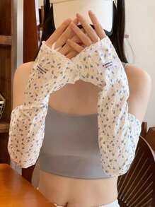 1 Pair Ditsy Floral Lace Arm Sleeve Covers For Women, Loose Fit Sunscreen UV Protection Arm Warmer, Fashionable Summer - Multicolor - View 9