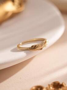 1pc 925 Sterling Silver Luxurious Vintage Feather Plain Gold Ring For Women Daily Commuter Decoration Rings Party Accessory Ladies High Quality Ring Fine Jewelry Gift