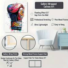 2D Wooden Framed Canvas Painting, Vibrant Boxing Glove Graffiti Canvas Art Print – Colorful, Inspirational Sports Wall Decor With "PULF" Detail, Modern Abstract Background, Ideal For Home Or Office - 彩色 - 查看 7