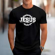 Men's Basic Evangelical Fashion T-Shirt Round Neck 100% Cotton Various Colors COD048 - 黑色 - 查看 1