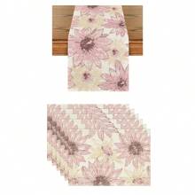 1pc/1set Sunflower Pattern Linen Placemats, Tablecloth And Table Runner Set, 12"X18"/13"X72" Seasonal Kitchen Dining Table Decor, Party & Home Decoration - Multicolor - View 27