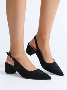 Women's Summer Chunky Heel Closed Toe Sexy Slide Sandals, New 2025 Fashion Closed Toe Backstrap Elegant Versatile Pointed Suede Black High Heels
