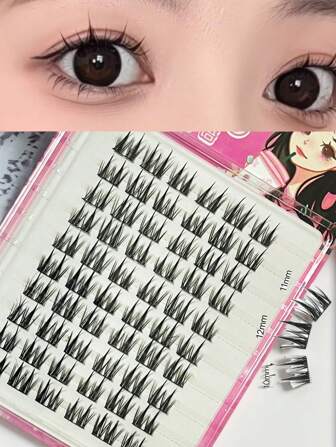 10排双尖假睫毛塔尖麦穗假睫毛，纤细黑色茎粗娃娃式三明治魔鬼式自然仿真睫毛睫毛簇，睫毛簇，单根睫毛，睫毛，假睫毛