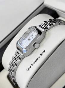 Pablo Raez 1 件银色优雅女士手表矩形复古 IPS 奢华 IPS 镀层女士正装手表不锈钢方形表壳顶级全新 AAA 设计石英复古手表商务梦幻女士时尚白色表盘带真条刻度 - 銀色 - 查看 6