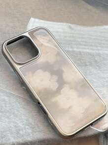 GUCADI 1pc Electroplated Silver Edged Hazy White Floral Oil Painting Style Resin Hard Case, Artistic & Elegant Aesthetic Phone Case Compatible With Apple 16/15/14/13 Series Waterproof Shockproof Anti-Fall Scratch Resistant - Multicolor - View 2