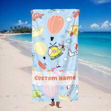 1pc Helicopter Printed Beach Towel, Customized Name, Super Soft Microfiber, Multipurpose Towel, Machine Washable, Highly Absorbent, Great For Travel, Camping, Beach, Swimming Pool, Perfect Gift Summer,Holiday