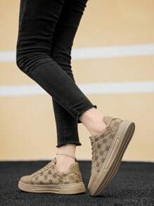 女士复古休闲花卉图案平底鞋，时尚户外舒适运动鞋，防滑校园情侣鞋 - 杏色 - 查看 6