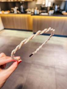 1pc Knotted Faux Pearl Bridal Headband Bow Hair Clip Elegant Tiaras