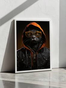 Quadros Decorativos Gato touca laranja   – Quadro Pet Ideal para Sala de Estar, Escritório, Hall de Entrada, - Branco - Visão 5