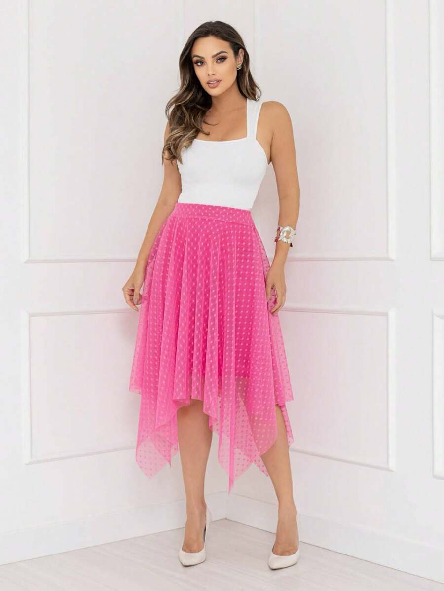 Elegance Polka Dot Tulle Midi Skirt Code 127 - Pink - View 1