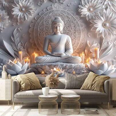 1 tấm thảm treo tường hình tượng Phật, trang trí phòng, trang trí nhà cửa, phiên bản nhung đào polyester 85gsm