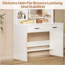 Devoko GUNJI Large Dressing Table With Mirror, White Dressing Table With LED Lighting, 3 Brightness Levels Adjustable, Dressing Table With Drawers, Open Shelves - White - View 9