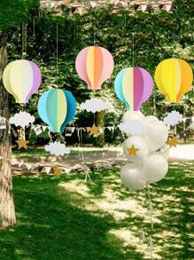 1 pieza Decoración colgante 3D para boda, festival, fiesta de cumpleaños. Colgante en forma de globo aerostático y nube para ventana