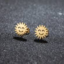 1 对时尚不锈钢女式向日葵和笑脸镂空甜美耳环，适合女性新娘日常佩戴的婚礼首饰 - 2-GED638 - 查看 8