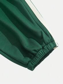 Minimalist Loose Fit Side Stripe Drawstring Pockets Casual Sweatpants, Comfortable & Versatile - Dark Green - View 4