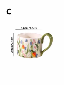 1 件优雅陶瓷杯，优质花艺水杯，办公室咖啡杯，牛奶杯，燕麦杯，复古绘画风格，创意早餐杯，下午茶杯，高端咖啡厅杯子 - 彩色 - 查看 11