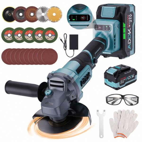 Meuleuse d'angle sans fil 21 V, meuleuse d'angle 125 mm avec batterie 4,0 Ah, 6 vitesses réglables, meuleuse d'angle sans balais avec 9 000 tr/min pour le meulage et la coupe, bleu