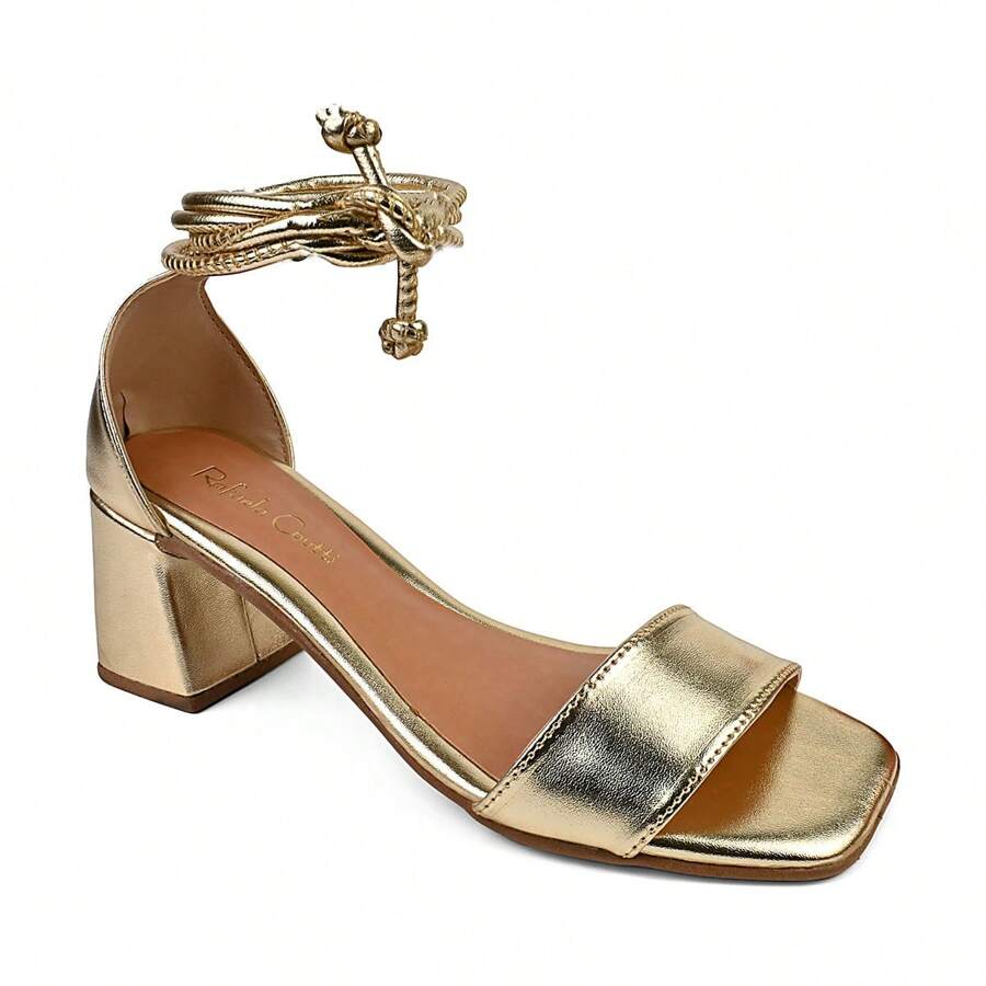 Women's High Block Heel Sandal Straps Multiple Ways To Wear - Gold - View 1