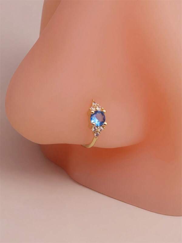 1pc Vintage Style Blue Eye Shaped Nose Clip, Embedded Cubic Zirconia, Brass Material, Women Boho Retro Fashionable Cute Versatile Nose Ring, Suitable For Daily Wear, Party, Gift For Mothers, Valentine's Day, Thanksgiving, Beach Party Nose Stud