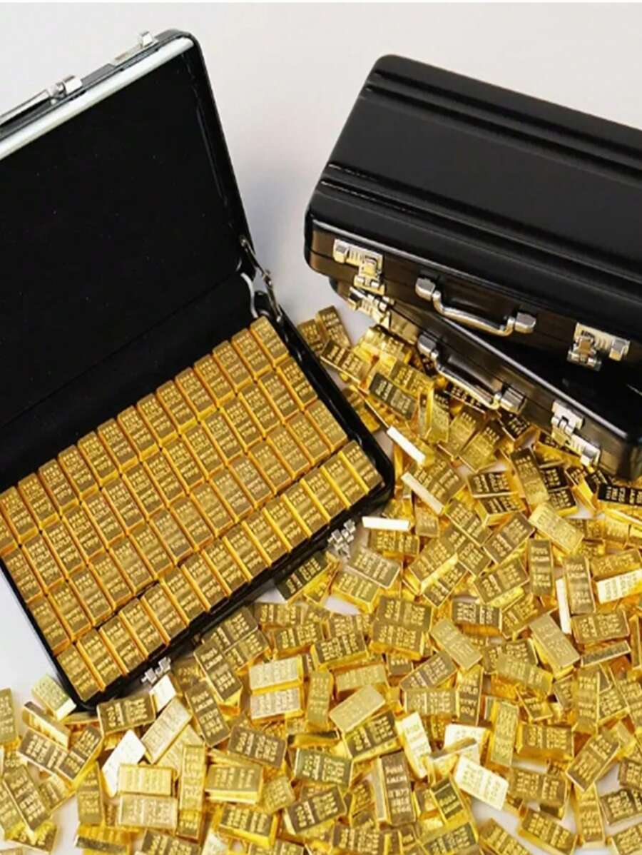 60 件微型金银套装，配有正宗黑色金属手提箱、生动的存钱罐模型、可打开的手提箱设计、收藏品展示套件，是母亲节的最佳礼物