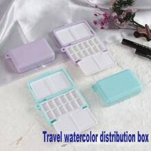 1 pieza Caja portátil de plástico de 12 colores para pintura de acuarela de viaje, estuche de almacenamiento de pintura mini, apto para materiales de arte