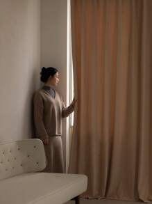 1pc French Cream Velvet Curtains, Living Room Bedroom Drape Thermal Insulated Blackout Curtains