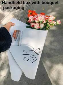1pc Elegant Floral Bouquet Wrapping Paper, Minimalist Solid Color Large Bouquet Packaging Bag, Rose/Tulip/Carnation Handbag