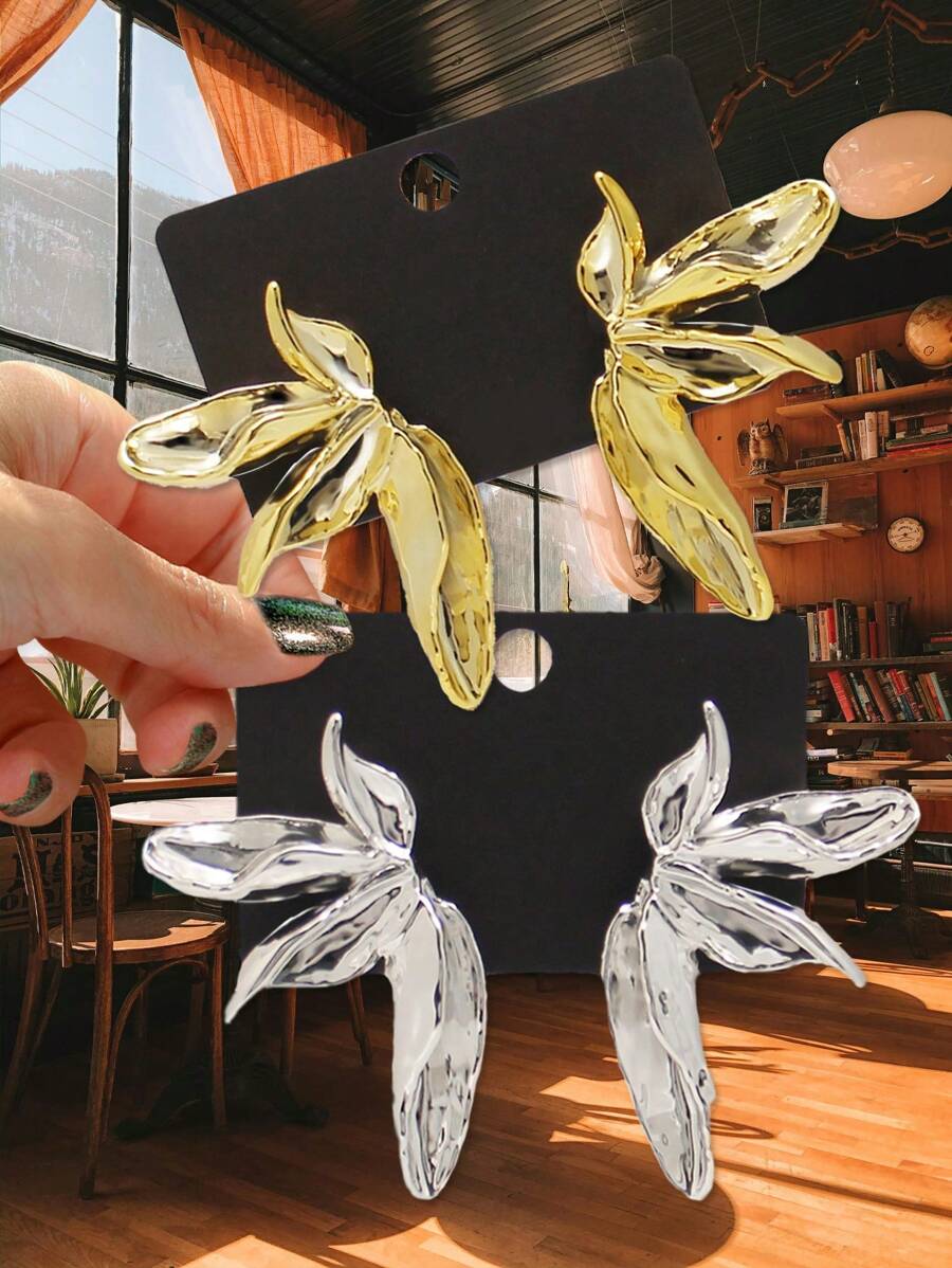 4pcs/Set Stylish Gold & Silver Plated Earrings Jewelry Set, Women Girls Party Daily Wear Gift