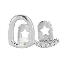 ¡Deslumbra y brilla! 2 piezas de grillz para dientes con tapa de circonita cúbica con estrella y diseño calado superior e inferior, joyería de moda para amantes de los hombres y mujeres