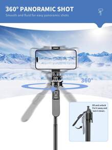 TOKQI Palo selfie de aleación de aluminio extra largo de 2m - Estable equilibrado con rotación de 360°, trípode de teléfono multifuncional y extensible con disparador remoto inalámbrico, compatible con iPhone y teléfonos Android, para selfies, grabación de vídeo, vlog, transmisión en vivo, C08 - Negro - Ver 6