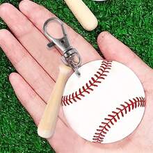 18pcs/Set Baseball & Softball Acrylic Keychain Kit With Mini Wooden Baseball & Softball Bats, Suitable For DIY Sports Party Gifts