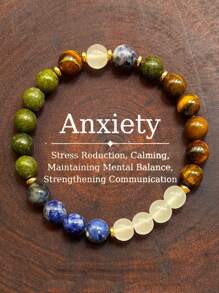 1pc Stress Relief Calming Bracelet - 8mm Aquatic Agate And Hematite Beaded Handmade Bracelet - Unisex Homeopathic Healing Crystal Jewelry Gift