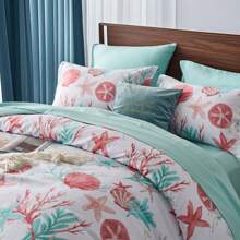 7 Piece Bed In A Bag Bed Comforter Set Queen, Fashion Starfish Coral Print, Boho Print Comforter And Sheet, Pillowcase Set, Soft Microfiber, Comfortable And Warm Bedding Set, Bedroom Decor For All Seasons, Ideal Gift