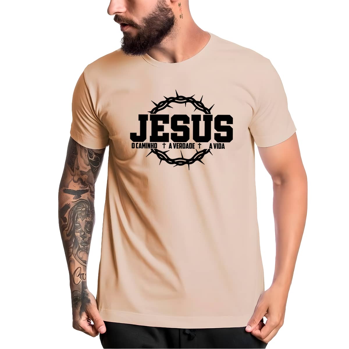 Men's Basic Evangelical Fashion T-Shirt Round Neck 100% Cotton Various Colors COD048 - Màu Khaki - Xem 1