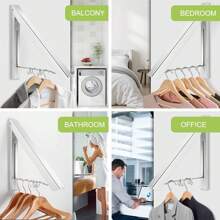 Kleiderhaken Klappbar Wand Kleiderständer, Aluminium Kleiderbügel mit Kleiderhaken, Kleiderlüfter Wandgarderobe Haken Halter für Schlafzimmer Badezimmer Balkon Indoor Outdoor - Weißes Teleskop - Übersicht 5