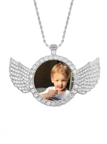 1 件定制天使翅膀项链项链、个性化图片项链、个性化定制您想要的任何照片、周年纪念珠宝礼物、精致项链、极简主义项链、定制项链纪念礼物，适合情侣、朋友和家人