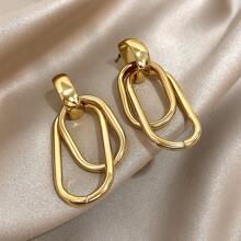1Pair Double Circle Square Earrings Golden Dangle Earrings For Women Stainless Steel Earrings For Daily Party Birthday Christmas Jewelry Gifts