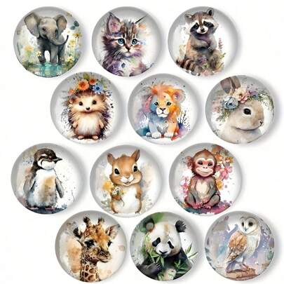 12 stuks 25 mm (0,98 inch) koelkastmagneten met dierenthema Jurassic, zeeschildpad, leeuw koelkastmagneten koelkastmagneten met dierenthema decoratieve koelkastmagneten set dierencollectie magneet voor koelkast sterke magnetische grip 3D-ontwerp duurzaam en langdurig compact en draagbaar grote verscheidenheid aan dierenthema's huis- en keukendecoratie