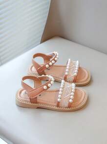 1双儿童夏季凉鞋，女童防滑休闲魔术贴平底凉鞋 - 粉色 - 查看 2