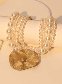 1 Pieza Collar de mujer de múltiples capas con perlas artificiales exageradas, adecuado para banquetes de noche, fiestas y regalos de señoras