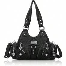 Angel Kiss Purses For Women Small Hobo Shoulder Bags Vagen Leather Multi-Pocket Tote Bag With Zipper - 黑色1 - 查看 1