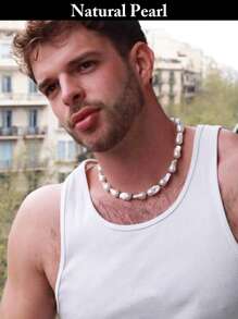 1pc Fashion Natural Baroque Pearl Necklace, White Asymmetrical Style Pearl Necklace, Suitable For Men Or Daily Wear, Gift Box For Holiday