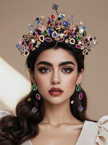 1 件闪亮水晶钻石选美皇后皇冠优雅发饰，适合作为女士水晶蝴蝶发夹礼物，百搭女士发饰 - 彩色 - 查看 8