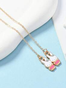 Lindo set de collares de aleación de zinc para mejor amiga/BFF - Colgante doble de conejito y mariposa colorida, único y encantador, gran regalo para el cumpleaños de la hija, celebración de club/fiesta