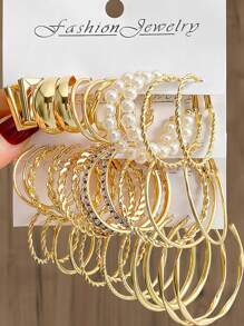 36pcs/Set Minimalist Exaggerated Hoop Earrings Set, Gift For Women, Suitable For Dating, Vacation And Daily Matching Gifts