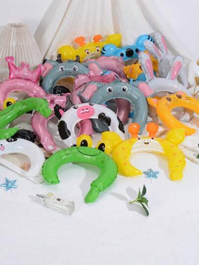kumozawa 20pcs PE Inflatable Headband Balloon, Cute Cartoon Animal Print Random Headband Balloon For Kids Or Adult Party Celebration