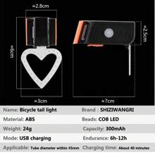 1pc USB Rechargeable Heart-Shaped COB Bike Tail Light, Creative High Brightness Cycling Warning Lamp For Mountain Bike - Multicolor - View 3