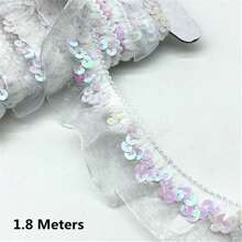 1 卷弹性亮片薄纱丝带，适用于 DIY、缝纫工艺品、包包、衣服、连衣裙、服装装饰 - 彩色 - 查看 11