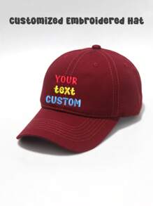 1 Set Customized Multi-Color English Letter Embroidered Men's And Women's Sun Hats ,Put Any Face On Hats, Personalized Duckbill Caps With Photos And Fun Customized Baseball Caps - Burgundy - View 11