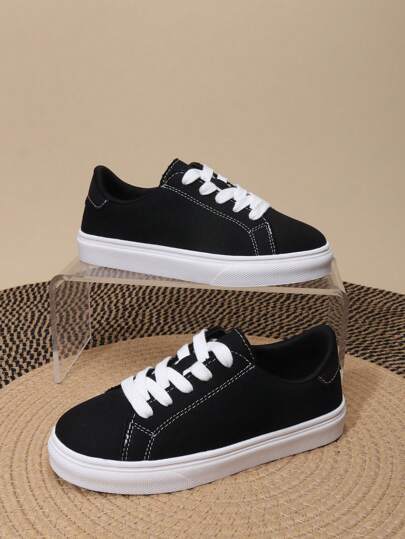 1 Pair 2025 New Canvas Shoes For Girls And Boys, Classic Student Sneakers With Thick Anti-Slip Soft Soles, Comfortable Flat Casual Sports Shoes, Suitable For All Seasons